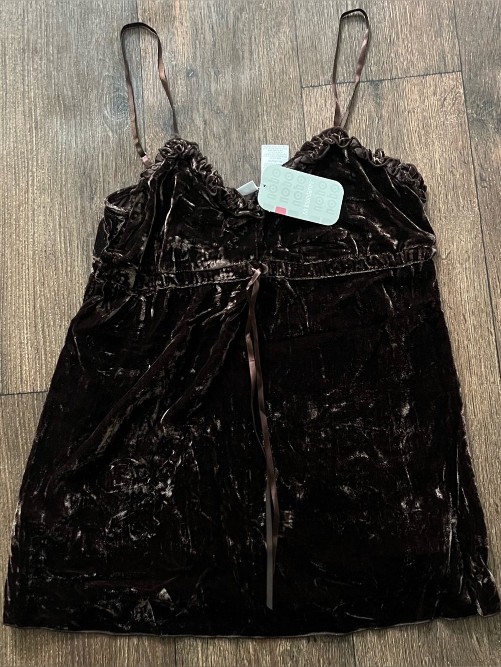 NWT y2K No boundaries NoBo crushed velvet brown babydoll tank top fairycore L